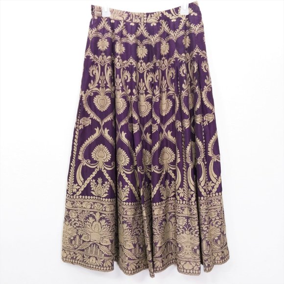 Soft Surroundings Purple Gold Brocade Midi Skirt - Picture 1 of 9